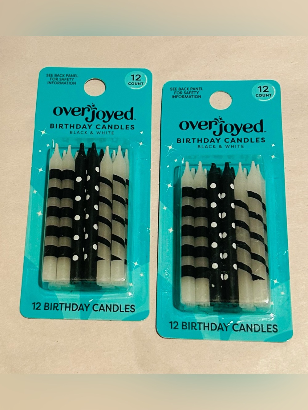 New 2 Packages Overjoyed Black and White 2 3/8” Candles 24 Candles Total